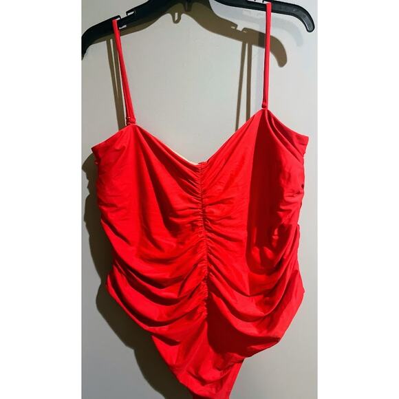 J. Crew Red Ruched Sweetheart Swimsuit Plus Size 24 NWT - Picture 2 of 6